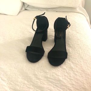 Suede and glitter block heels sandals